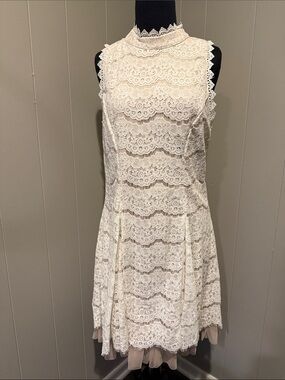 B44 Trixxi Junior Women’s 11 Ivory Lace Midi Dress with High Neck